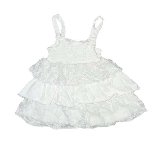 Little LASS White Multi-Tier Fabric and Lace Ruffle Tank with Bow - Picture 3 of 3